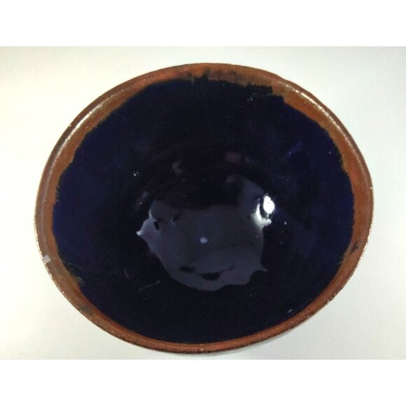 Handcrafted Blue & Brown Artist Signed Ceramic Bowl-Small Chip on Rim - Picture 10 of 12